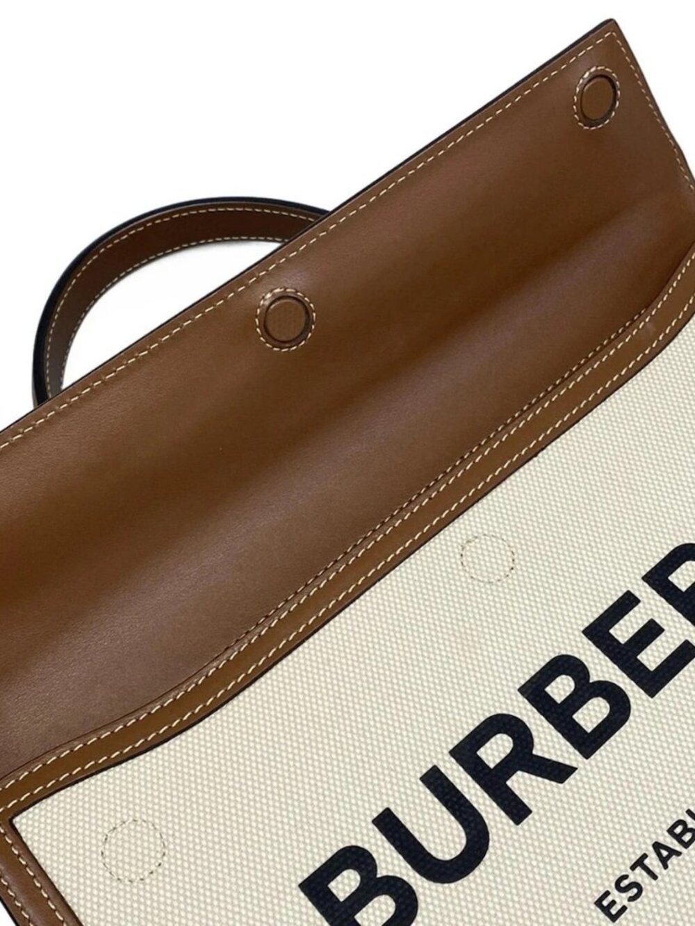 Burberry Cream Brown Canvas Leather Handbag - Picture 10 of 15